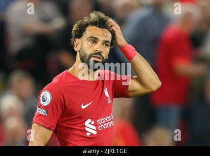 15 ago 2022 - Liverpool contro Crystal Palace - Premier League - Mohamed Salah di Anfield Liverpool durante la partita della Premier League ad Anfield Picture : Mark Pain / Premium Sport Foto Stock