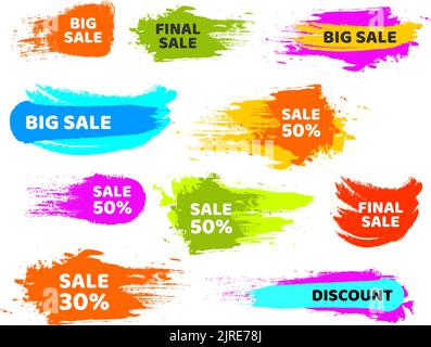 Collezione di badge Big sale. Offerta di prezzo scontato impostata con spazio per il testo. Etichette promozionali in stile grunge. Immagine vettoriale. Illustrazione Vettoriale