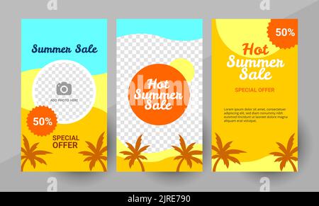 Modello per il post della storia delle vendite estive sui social media, modello modificabile per i social media. Sfondo per i social media vendita estate storia vettore di progettazione. Modello storie. Illustrazione vettoriale. Illustrazione Vettoriale
