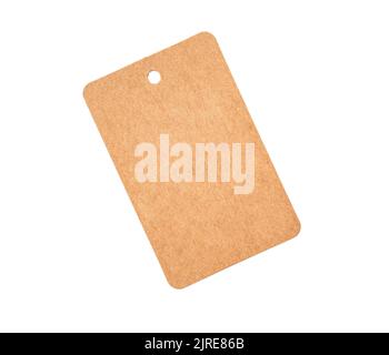 Etichetta di carta marrone con foro rotondo senza corda isolata su bianco come mockup vuoto Foto Stock