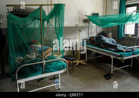 Kathmandu, NE, Nepal. 24th ago, 2022. Un paziente affetto da dengue riposa all'interno di una zanzariera al Sukraraj Tropical and Infectious Disease Hospital di Kathmandu, Nepal il 24 agosto 2022. (Credit Image: © Aryan Dhimal/ZUMA Press Wire) Foto Stock