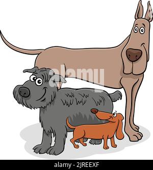 Illustrazione cartoon di tre diversi personaggi animali cani Illustrazione Vettoriale