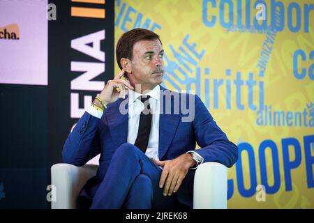 Italia, Rimini, 2022/08/23 . Nella diversità, per il comune GoodMeeting in collaborazione con l'intergruppo parlamentare per la sussidiarietà. Luigi di Maio, Capo politico di Impanno Civico; Enrico letta, Segretario Nazionale del Partito democratico; Maurizio Lupi, Capo politico di noi moderati, Presidente dell'Intergruppo parlamentare per la sussidiarietà; Giorgia Meloni, Presidente Nazionale Fratelli d'Italia; Ettore Rosato, Presidente Nazionale di Italia Viva; Matteo Salvini, Segretario federale della Lega; Antonio Tajani, Vicepresidente di forza Italia. Presentato da Giorgio Vittadini, presidente della Th Foto Stock