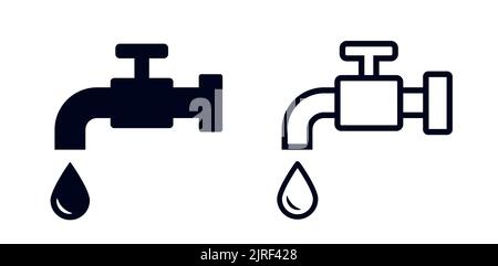 Icone raffiguranti il simbolo del rubinetto dell'acqua e del rubinetto Illustrazione Vettoriale