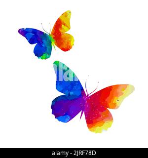 Farfalla arcobaleno acquerello. Logo multicolore, icona e maglietta stampata. Illustrazione vettoriale Illustrazione Vettoriale