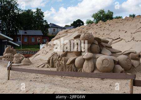 Lappeenranta, Finlandia. 21 agosto 2022. Sculture di sabbia nella natura finlandese tema Lappeenranta Sandcastle Foto Stock
