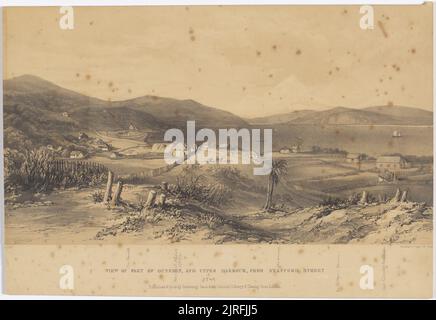 Vista di parte di Dunedin, e del porto superiore, da Stafford Street., 1849, Nuova Zelanda, Di Charles Henry bollitore. Cronologia acquisizione sconosciuta. Foto Stock