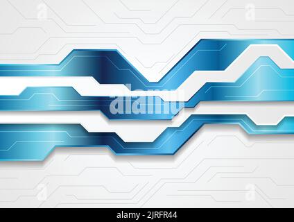Blu e grigio tecnologia astratta sfondo futuristico con linee di circuito stampato. Disegno vettoriale Illustrazione Vettoriale