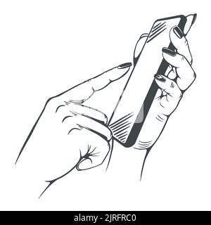 mani con il telefono che compone un vettore numerico Illustrazione Vettoriale