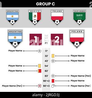 Eventi e dettagli delle partite di calcio con i distintivi della squadra Angled Shield Illustrazione Vettoriale