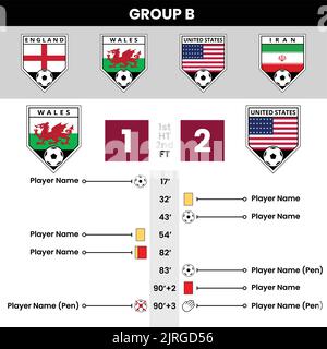 Eventi e dettagli delle partite di calcio con i distintivi della squadra Angled Shield Illustrazione Vettoriale