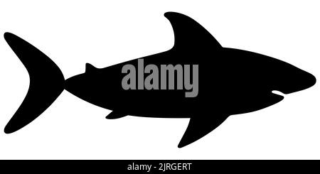 Squalo. Silhouette. Illustrazione del vettore. Sfondo isolato bianco. Grande pesce di mare predatore. Stile piatto. Mostro subacqueo con mandibola toothy. Illustrazione Vettoriale