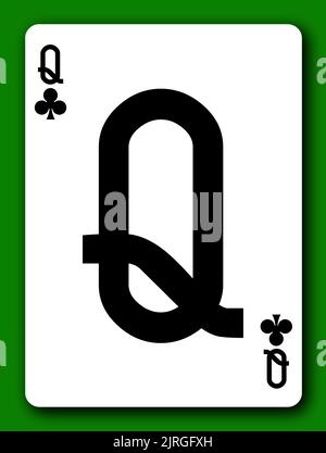 Carta da gioco Queen of Clubs con illustrazione del tracciato di ritaglio 3D Foto Stock