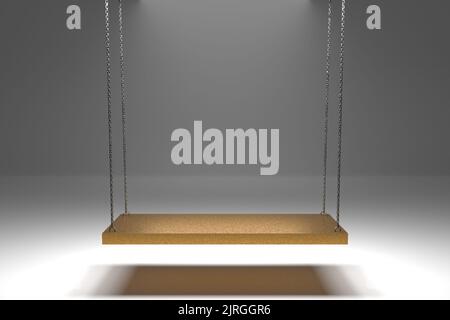 oscillazione dorata vuota su catene metalliche con sfondo grigio per la presentazione del prodotto. rendering illustrazione stile 3d Foto Stock
