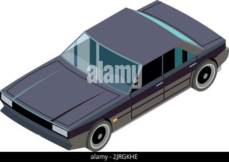 Vista anteriore isometrica della vettura. Trasporto retro nero Illustrazione Vettoriale