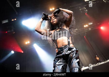 Trondheim, Norvegia. 19th, agosto 2022. La cantante e cantautrice australiana Tkay Maidza ha tenuto un concerto dal vivo durante il festival musicale norvegese Pstereo Festival 2022 di Trondheim. (Photo credit: Gonzales Photo - Tor Atle Kleven). Foto Stock