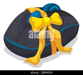 Mouse blu da gioco con nastro giallo, pronto per essere un regalo speciale per un geek o gamer. Illustrazione Vettoriale