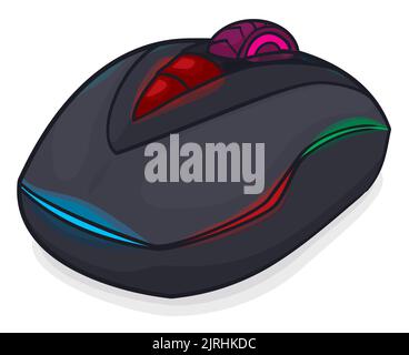Design di gioco del mouse per computer, con luci LED in diversi colori e design wireless. Illustrazione Vettoriale