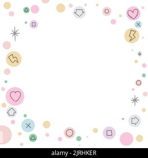 Modello macchiato con pulsanti color pastello, icone simili e pulsanti del controller di videogiochi. Illustrazione Vettoriale