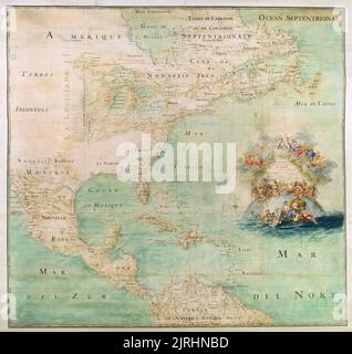 Vintage 17th ° secolo mappa del Nord America orientale, Messico, Caraibi e parte del Sud America ca. 1681 Foto Stock
