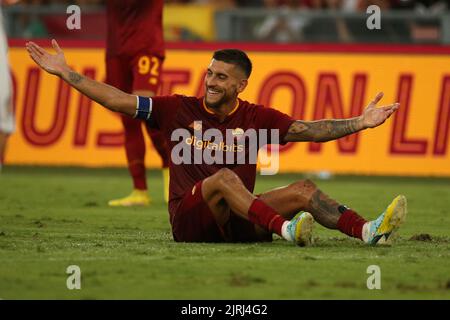 Roma, Italia. 22nd ago, 2022. Lorenzo Pellegrini (Roma) reagisce durante la Serie A match tra ROMA e US Cremonese allo Stadio Olimpico il 22 2022 agosto a Roma. (Credit Image: © Giuseppe fama/Pacific Press via ZUMA Press Wire) Foto Stock