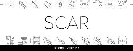 Cicatrice dopo trauma o Chirurgia icone Set Vector Illustrazione Vettoriale