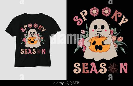 Carino giorno di Halloween Speciale T-shirt grafica con "Halloween" disegno vettore Grafica T-shirt, mag, adesivo, tappetino da parete, ecc Design Vector Graphic Illustrazione Vettoriale