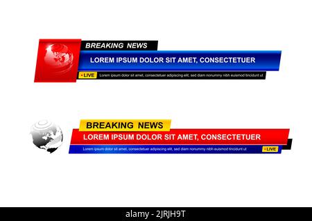 Breaking News template set, raccolta di news TV program title su sfondo bianco. Breaking News testo su un tag e badge. Stile elegante e moderno, Foto Stock