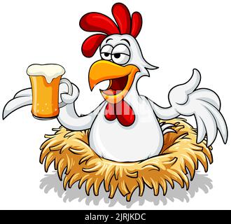 Cartoon rooster con illustrazione del vetro della birra Illustrazione Vettoriale