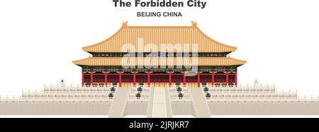 Illustrazione vettoriale modificabile a strati dell'antico palazzo reale nella città proibita, Pechino, cina. Illustrazione Vettoriale
