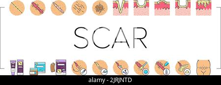 Cicatrice dopo trauma o Chirurgia icone Set Vector Illustrazione Vettoriale