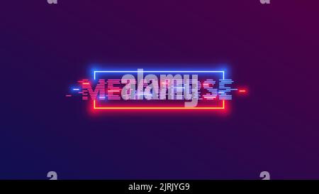 Il metaverse della parola consisteva nelle linee del neon nello stile della tecnologia retrò. Poster sulla tecnologia VR e AR. Concetto di intrattenimento digitale con realtà virtuale e aumentata Illustrazione Vettoriale