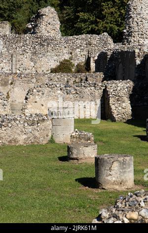 Uno scatto verticale delle rovine del Priorato di Thetford Foto Stock