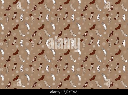 Simpatico modello invernale con calze e fiocchi di neve Illustrazione Vettoriale