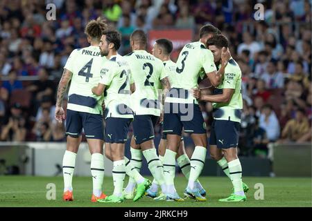 Barcellona, Spagna. 24th ago, 2022. Durante una partita di calcio benefica tra Barcellona e Manchester City allo stadio Camp Nou di Barcellona, Spagna, mercoledì 24 agosto 2022. Credit: STAMPA CORDON/Alamy Live News Foto Stock