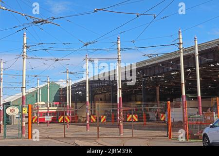 Rigby Road, deposito di Tramtown, trasporto di Blackpool, Lancashire, Inghilterra, Regno Unito, FY1 5DD Foto Stock