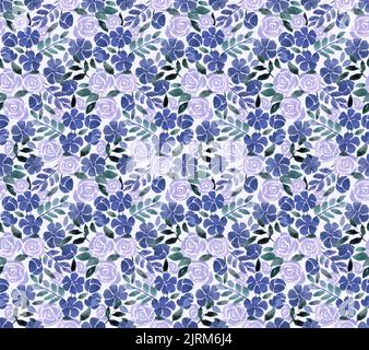 Tutti i motivi floreali ditsy. Stampa in stile Liberty senza cuciture. Sfondo floreale in tavolozza di colore rosso sbiadito, arancione, crema e blu teal. Foto Stock