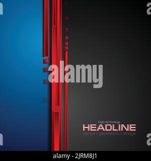 Sfondo aziendale astratto hi-tech rosso, blu e nero. Tecnologia vettoriale disegno geometrico Illustrazione Vettoriale