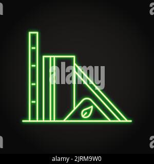 Icona neon centrale a biomassa in stile linea. Simbolo dell'impianto di energia per biocarburanti. Illustrazione vettoriale. Illustrazione Vettoriale