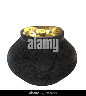 3D pentola di monete d'oro concetto di pentola pensione o di uovo nido concetto ricchezza o ricchezze Foto Stock