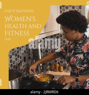 Immagine digitale della giovane donna afro-americana cucinata, giornata nazionale di salute e fitness femminile Foto Stock