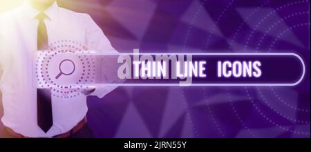Icone delle linee sottili di visualizzazione concettuale. Simboli concettuali della foto usati nei telefoni cellulari e in altre applicazioni come pulsanti uomo che studia libro imparare nuovo business Foto Stock