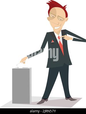 Votazioni. Sorridendo l'uomo punta a dito per votare per lui Illustrazione Vettoriale