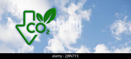 Segnale di riduzione delle emissioni di CO2 per fermare il cambiamento climatico Foto Stock