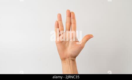 linguaggio dei segni dei sordi e muti, frase - vulcan salutare, vita lunga e prosperare Foto Stock