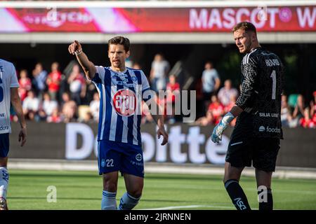 Silkeborg, Danimarca. 25th ago, 2022. Jukka Raitala (22) di HJK Helsinki visto durante la partita di qualificazione della UEFA Europa League tra Silkeborg IF e HJK Helsinki al JYSK Park di Silkeborg. (Photo Credit: Gonzales Photo/Alamy Live News Foto Stock