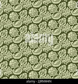 Un motivo floreale decorativo damask vintage vettoriale senza cuciture. Illustrazione Vettoriale