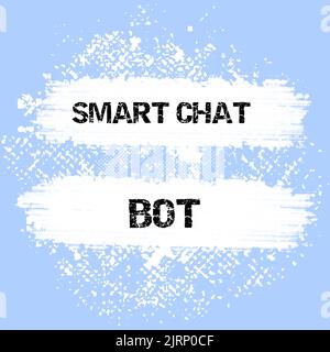 Didascalia di testo con Smart Chat Bot. Panoramica aziendale intelligenza artificiale chattare con le macchine robot bolle di pensiero circolare che rappresentano Foto Stock