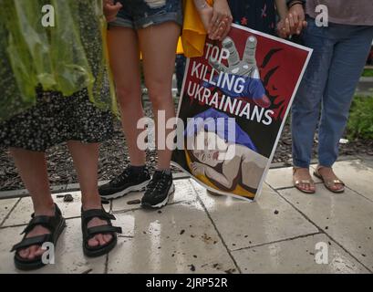 Cracovia, Polonia. 24 agosto, 2022. Gli ucraini che vivono a Cracovia celebrano la loro Giornata dell'Indipendenza Foto Stock