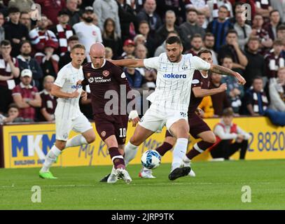 Tynecastle Park, Edinburgh.Scotland.UK.25th ago 22 Hearts vs FC Zurigo. Europa League play-off round seconda gamba partita .Hearts' Liam Boyce Credit: eric mccowat/Alamy Live News Foto Stock